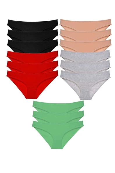 15 adet Süper Eko Set Likralı Kadın Slip Külot Siyah Kırmızı Ten Gri Yeşil ürün görseli 1
