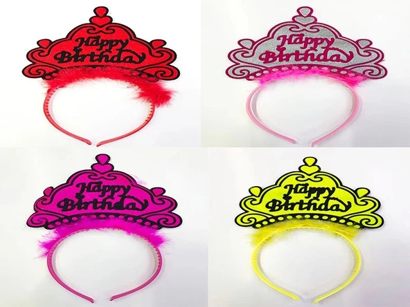 Happy Birthday Yazılı Neon Renk Taç 12 Adet ürün görseli 1