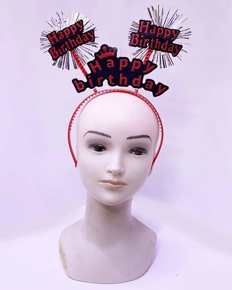 Happy Birthday Yazılı Püsküllü Neon Kırmızı Renk Doğum Günü Tacı 22x19 Cm ürün görseli 1