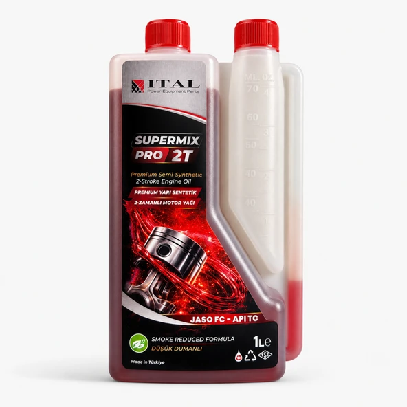 ITAL Supermix Pro 2T 1 Litre Ölçekli Yarı Sentetik 2 Zamanlı Motor Yağı Kırmızı ürün görseli 1