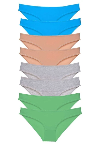 8 adet Süper Eko Set Likralı Kadın Slip Külot Ten Gri Yeşil Mavi ürün görseli 1