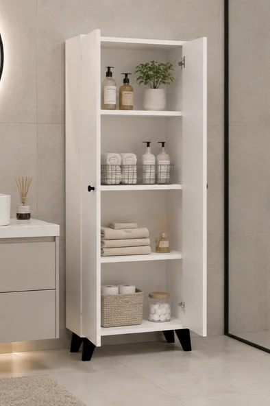 Meltem No.1 Çok Amaçlı Banyo Dolabı Ayarlanabilir Raflı Kapaklı Havlu ve Temizlik Dolabı ürün görseli 1