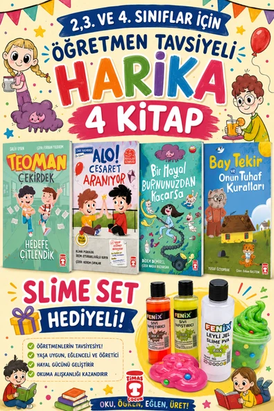 TİMAŞ 2,3. VE 4.SINIFLAR İÇİN ÖĞRETMEN TAVSİYELİ HARİKA 4 KİTAP -7 (SLİME SET HEDİYELİ) ürün görseli 1
