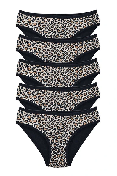 5 Adet Leopar Desenli Likralı Yumuşak Dokulu Kadın Slip Külot ürün görseli 1