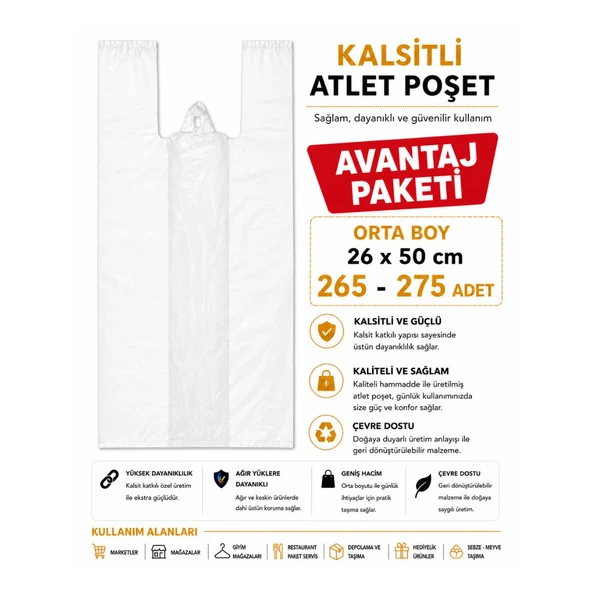 Atlet Poşet Kalsitli ( 3'Lü avantaj paket ) Otra Boy 26 x 50 cm 265 - 275 Adet ürün görseli 1
