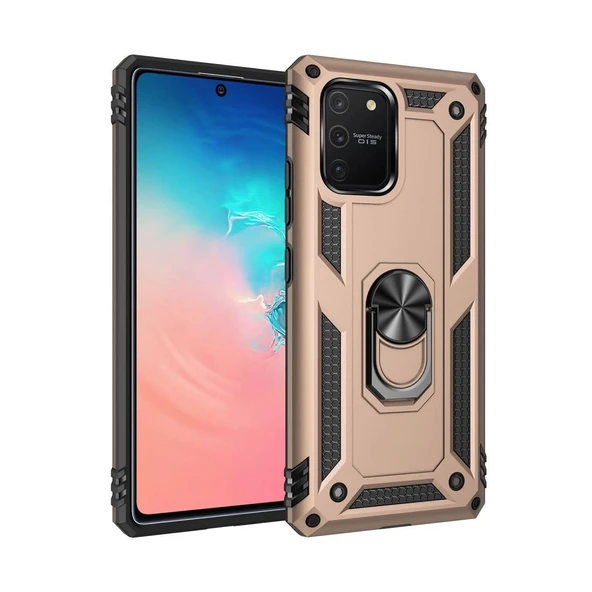 Samsung Galaxy A91 / S10 Lite Kılıf Sofya Yüzüklü Silikon Kapak - Gold ürün görseli 1