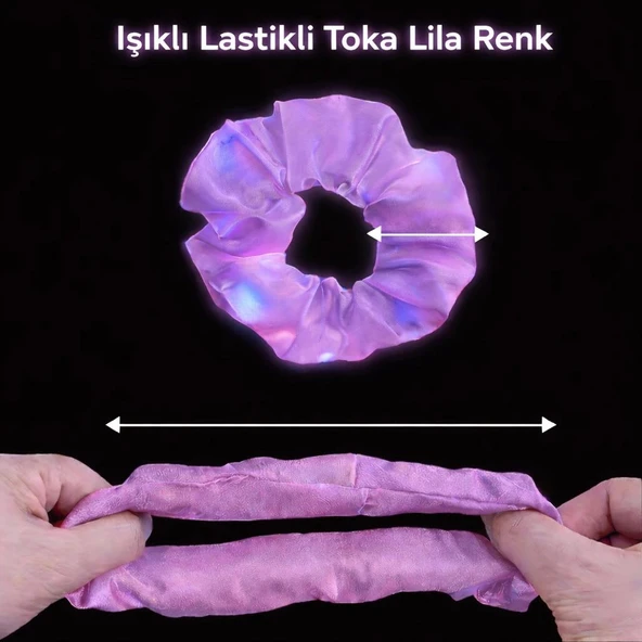 Lila Mor Renk Led Işıklı Lastikli Saç Tokası - 3 Modlu Festival  Parti Saç Tokası ürün görseli 1
