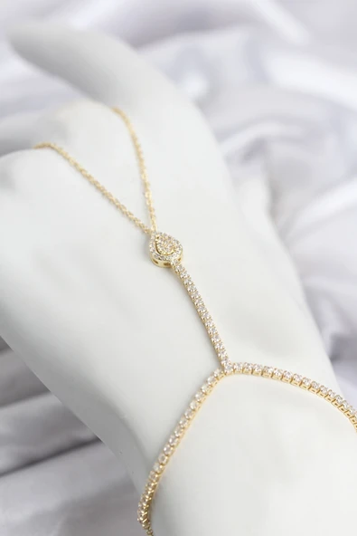 Gold Renk Pirinç Zirkon Taşlı Damla Model Şahmeran ürün görseli 1