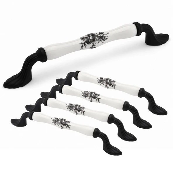 (5 Adet) Agora Beyaz Porselen Siyah Kulp 160 mm 16 cm Mobilya Çekmece Dolabı Dolap Kapak Kulb Kulpu ürün görseli 1