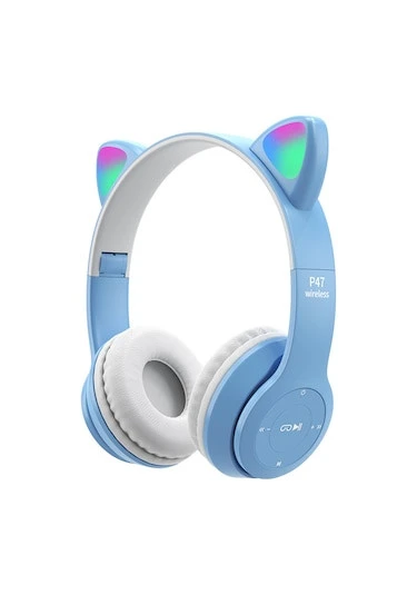 Sıfır Ürün Maxron P47M Çocuk Bluetooth Kulaklık Işıklı Çocuk Kulaklık Mavi ürün görseli 1