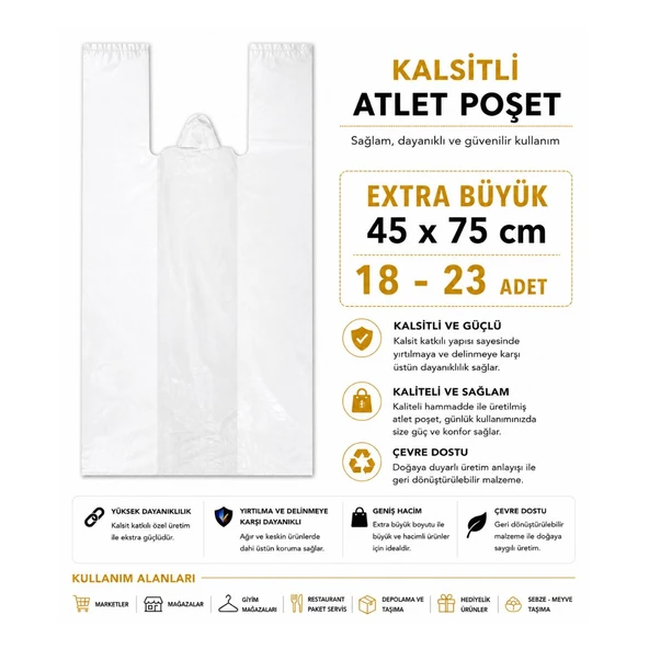 Atlet Poşet Kalsitli EXTRA Büyük Boy 45 x 75 cm 18 - 23 Adet ürün görseli 1