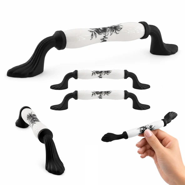 (5 Adet) Ahenk Beyaz Porselen Siyah Kulp 128 mm 12.8 cm Mobilya Çekmece Dolab Dolap Kapak Kulb Kulpu ürün görseli 1