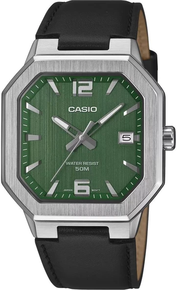 CASIO MTP-B195L-3AVDF YEŞİL KADRAN SİYAH DERİ KORDON KARE ERKEK KOL SAATİ ürün görseli 1