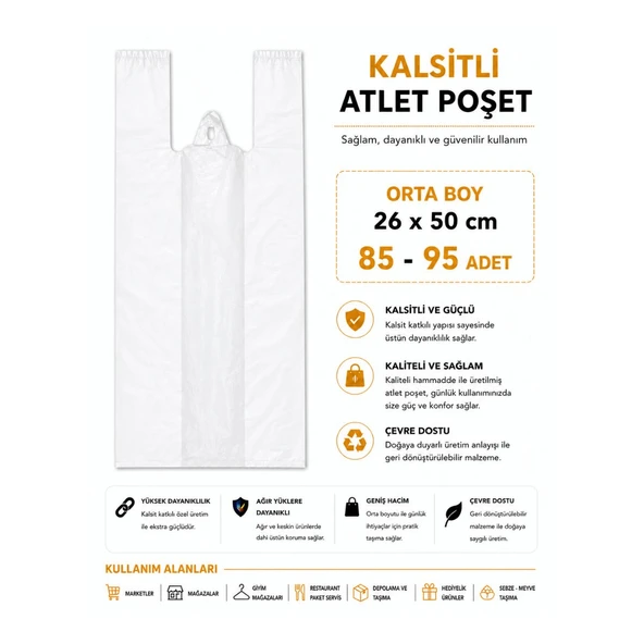 Atlet Poşet Kalsitli Orta Boy 26 x 50 cm 85 - 95 Adet ürün görseli 1