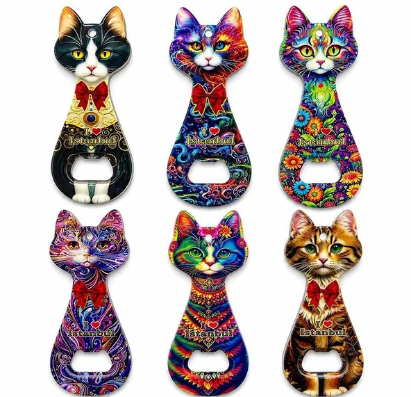 Kedi Tasarımı İstanbul Temalı Buzdolapı Süsü Magnet Alk5408 ürün görseli 1