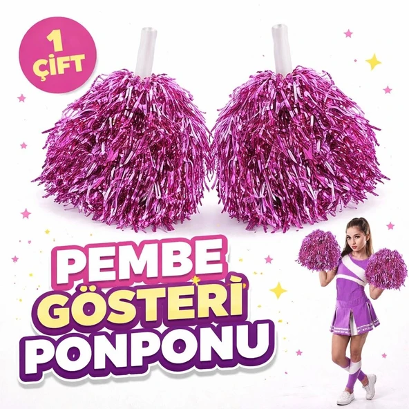 1 Çift ( 2 Adet ) Pembe Renk 23 Nisan 19 Mayıs 29 Ekim Okul Gösteri Ponponları ürün görseli 1