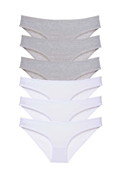 6 adet Süper Eko Set Likralı Kadın Slip Külot Gri Beyaz ürün görseli 1