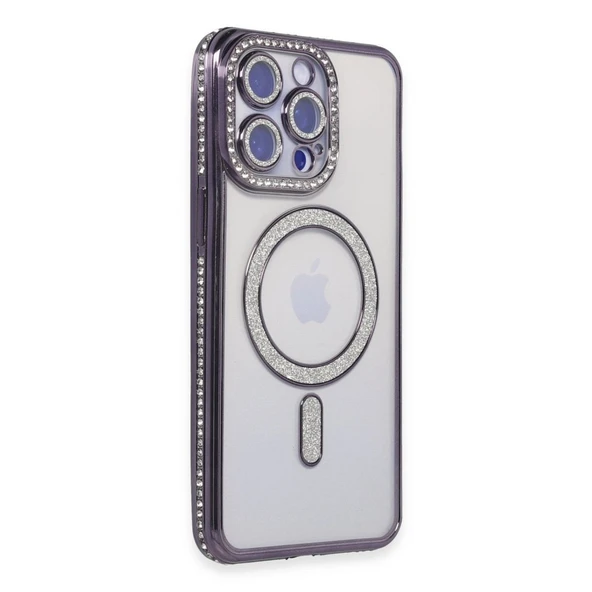 Apple İphone 14 Pro Kılıf Joke Simli Magneticsafe Kılıf - Derin Mor ürün görseli 1