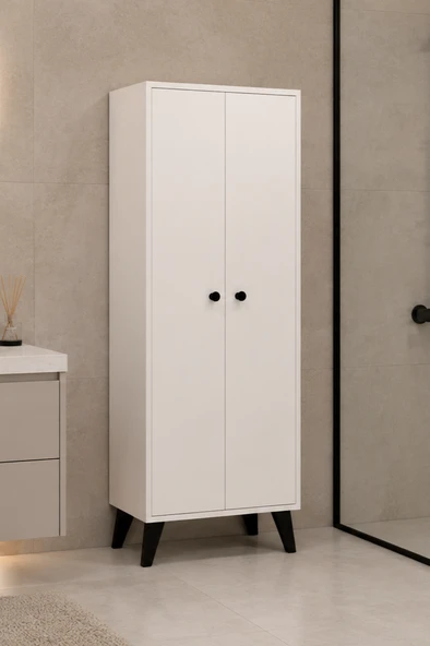 Meltem No.2 Çok Amaçlı Banyo Dolabı Ayarlanabilir Raflı Kapaklı Havlu ve Temizlik Dolabı ürün görseli 1