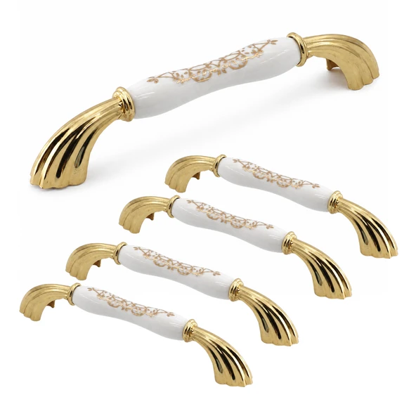 (5 Adet) Goldya Porselen Beyaz Gold Kulp 160 mm 16 cm Mobilya Çekmece Dolap Kapak Kulplar Kulb Kulpu ürün görseli 1