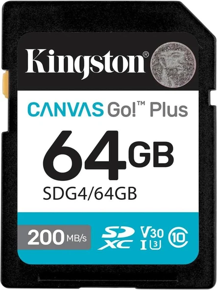Kingston 64GB Canvas Go Plus SD Card | Up to 200MB/s | Class 10, UHS-I, U3, V30 | SDG4/64GB Teşhir ürün görseli 1