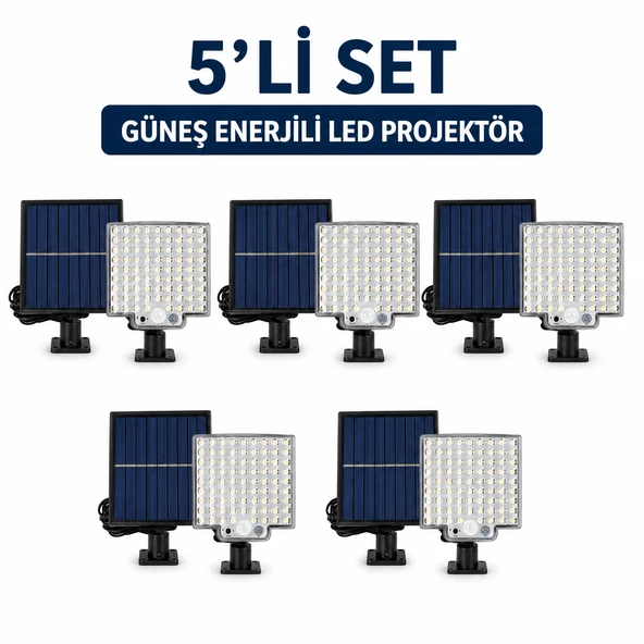 5'li Set 106 LED Güneş Enerjili Bahçe Lambası Sensörlü Dış Mekan Aydınlatma ürün görseli 1