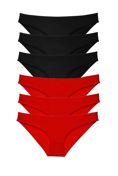 6 adet Süper Eko Set Likralı Kadın Slip Külot Siyah Kırmızı ürün görseli 1
