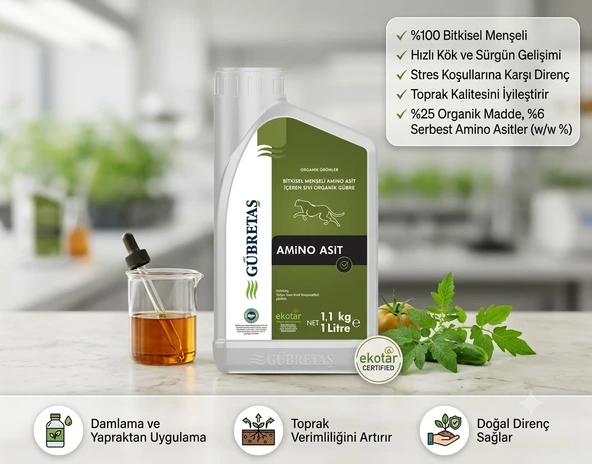 GÜBRETAŞ Amino Asit 1 Litre – Bitkisel Menşeli Sıvı Organik Gübre ürün görseli 1