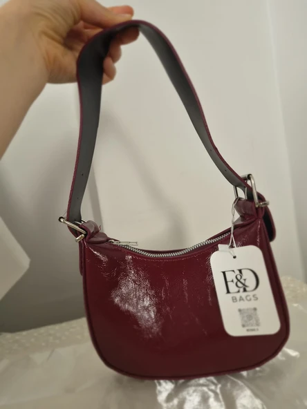 Bordo Parlak Mini Omuz Çantası ürün görseli 1
