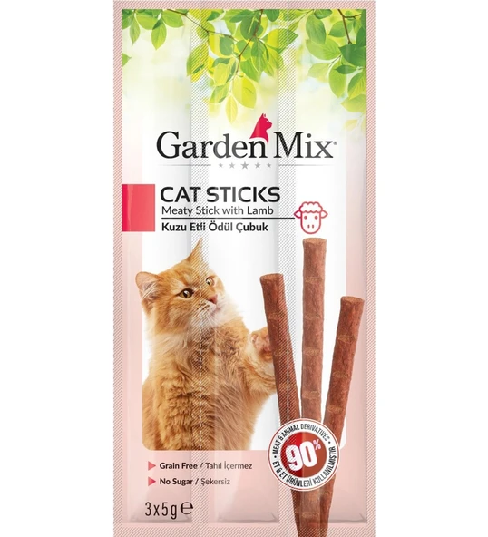 Garden Mix Kuzu Etli Tahılsız Kedi Stick Ödül 3x5 Gr ürün görseli 1