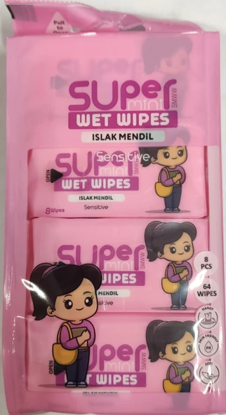SUPER WET WIPES MİNİ ISLAK MENDİL PAKET İÇİ 8Lİ ürün görseli 1