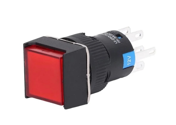 Kırmızı Ledli Yaylı Buton 5 Pin 16mm 12V ürün görseli 1