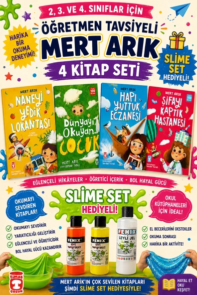 TİMAŞ Mert Arık 2,3. ve 4.Sınıflar İçin Öğretmen Tavsiyeli Harika 4 Kitap - (SLİME SET HEDİYELİ) ürün görseli 1