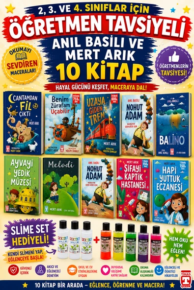 Mert Arık ve Anıl Basılı 2,3. ve 4.Sınıflar İçin Öğretmen Tavsiyeli 10 Kitap (SLİME SET HEDİYELİ) ürün görseli 1