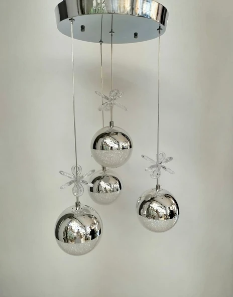 4'LÜ GÜMÜŞ KRİSTAL TOP AVİZE - Resim 2