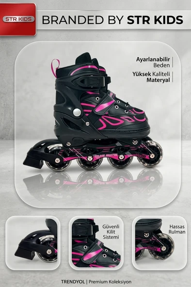 Vadi Pembe Silikon Tekerli Ayarlanabilir Işıklı Paten M 35-38 HP7128 ürün görseli 1