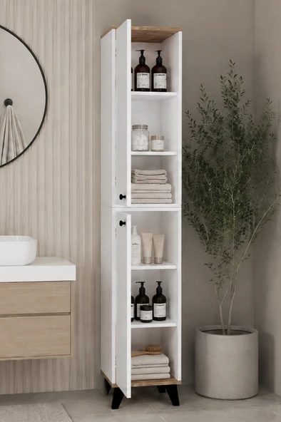 Doruk Banyo Dolabı Çok Amaçlı Kapaklı Erzak ve Havlu Dolabı Pratik Depolama Ünitesi ürün görseli 1