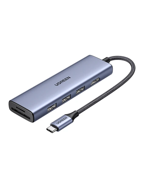 UGREEN 6-in-1 USB-C 1*4K HDMI, 3*USB-A, SD, TF Hub Çoklayıcı, Gri, 20956A ürün görseli 1