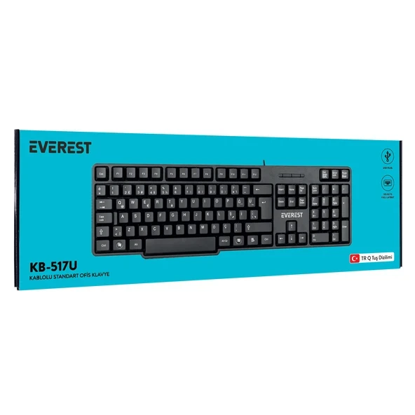 Everest KB-517U Kablolu Standard Q Klavye Siyah ürün görseli 1