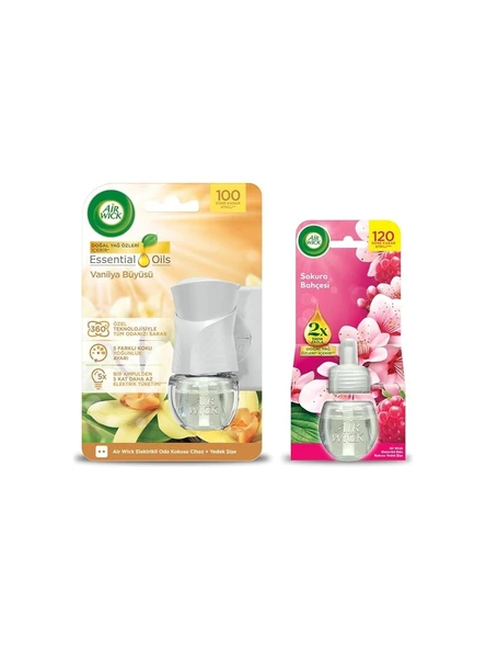 Air Wick Elektrikli Oda Kokusu Vanilya Kit (Cihaz + Yedek Şişe) + Sakura Bahçesi Yedek Şişe ürün görseli 1