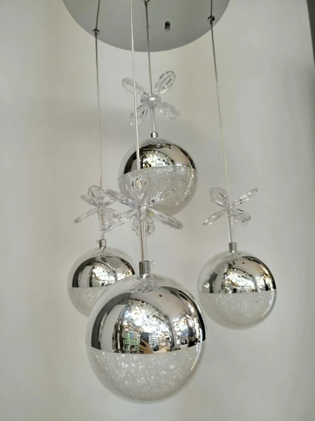4'LÜ GÜMÜŞ KRİSTAL TOP AVİZE - Resim 5