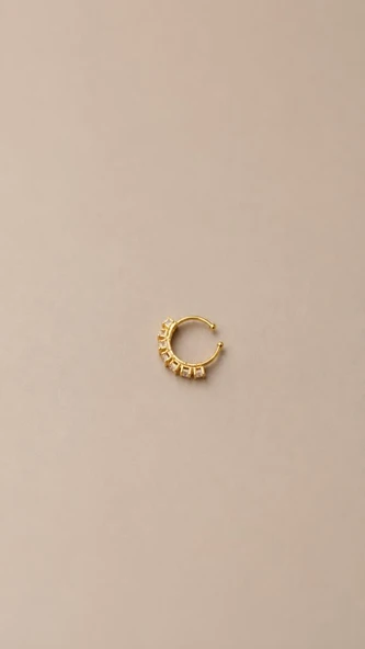 Gold Renk Zirkon Taşlı Halka Burun Piercing Septum Küpe Çelik Minimal Kadın Piercing ürün görseli 1