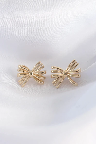 Nevamel® Pirinç Gold Renk Fiyonk Küpe 5886 ürün görseli 1