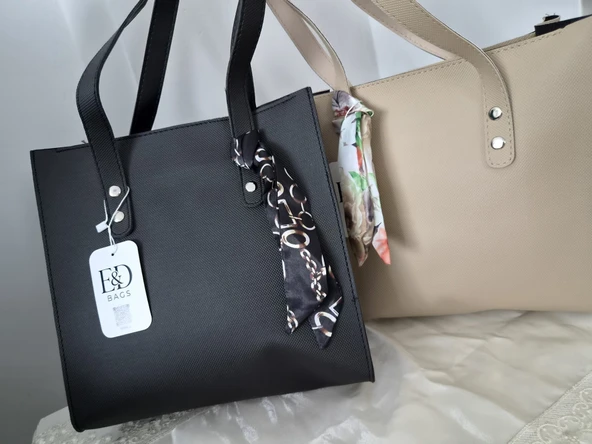Bej Minimal Tote Çanta - Resim 2