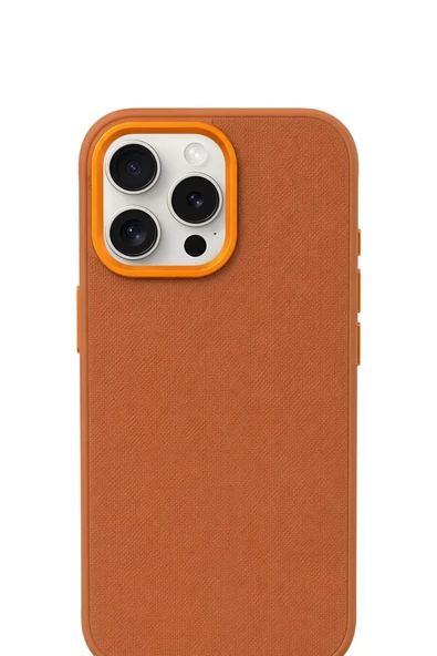 Aurum Vegan Leather Case Camel Heritage iPhone 16 Pro - Resim 3