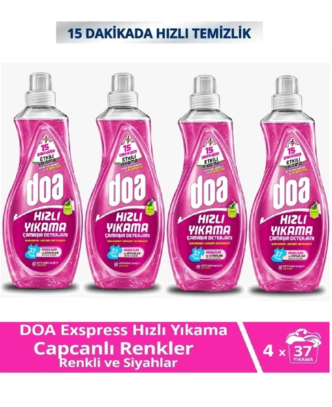 Doa Express Hızlı Yıkama Canlı Renkler Renkli Ve Siyahlar Sıvı Çamaşır Deterjanı 1480 Ml x 4 Adet ürün görseli 1