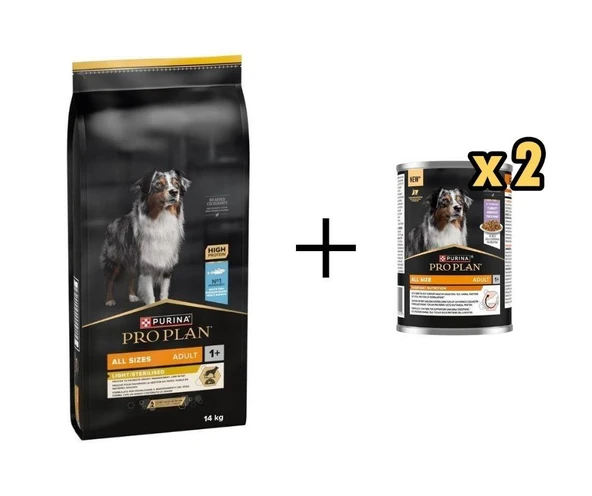 Pro Plan Balıklı Kısır/Light Tüm Irklar İçin Yetişkin Köpek Maması 14 kg + 2 Adet Pro Plan Everyday Nutrition Hindili Köpek Konservesi 400 Gr ürün görseli 1