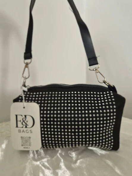 E&D Bags Siyah Gümüş Taşlı Mini Çanta ürün görseli 1