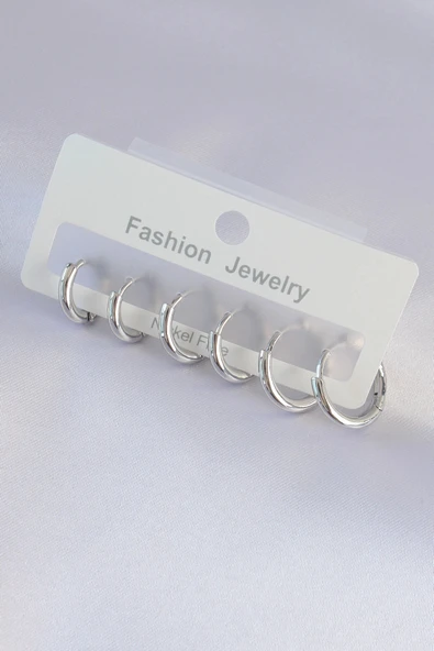 Nevamel® Pirinç Gümüş Renk Oval Küpe Seti 5886 ürün görseli 1