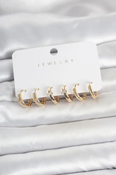 Nevamel® Pirinç Gold Renk Halka Kadın Küpe Seti 5886 ürün görseli 1